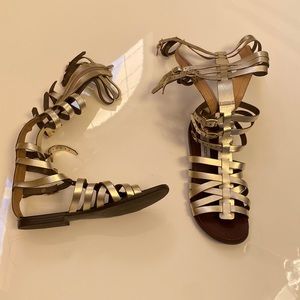 Silver/gold gladiator sandals that go to calf